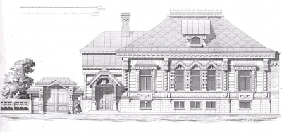 Люшин Д. В.  Деревянный дом г-на Пороховщикова в г. Москве (с чертежами)  А.Л. Гуна // Зодчий, 1872, 2, стр. 16 - Фасад. Зодчий, 1872, 2 лист 9