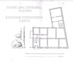 Люшин Д. В.  Деревянный дом г-на Пороховщикова в г. Москве (с чертежами)  А.Л. Гуна // Зодчий, 1872, 2, стр. 16 - План участка. Зодчий, 1872, 2  лист 9