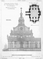 Западный фасад и план склепа (Зодчий, 1898, лист 54)