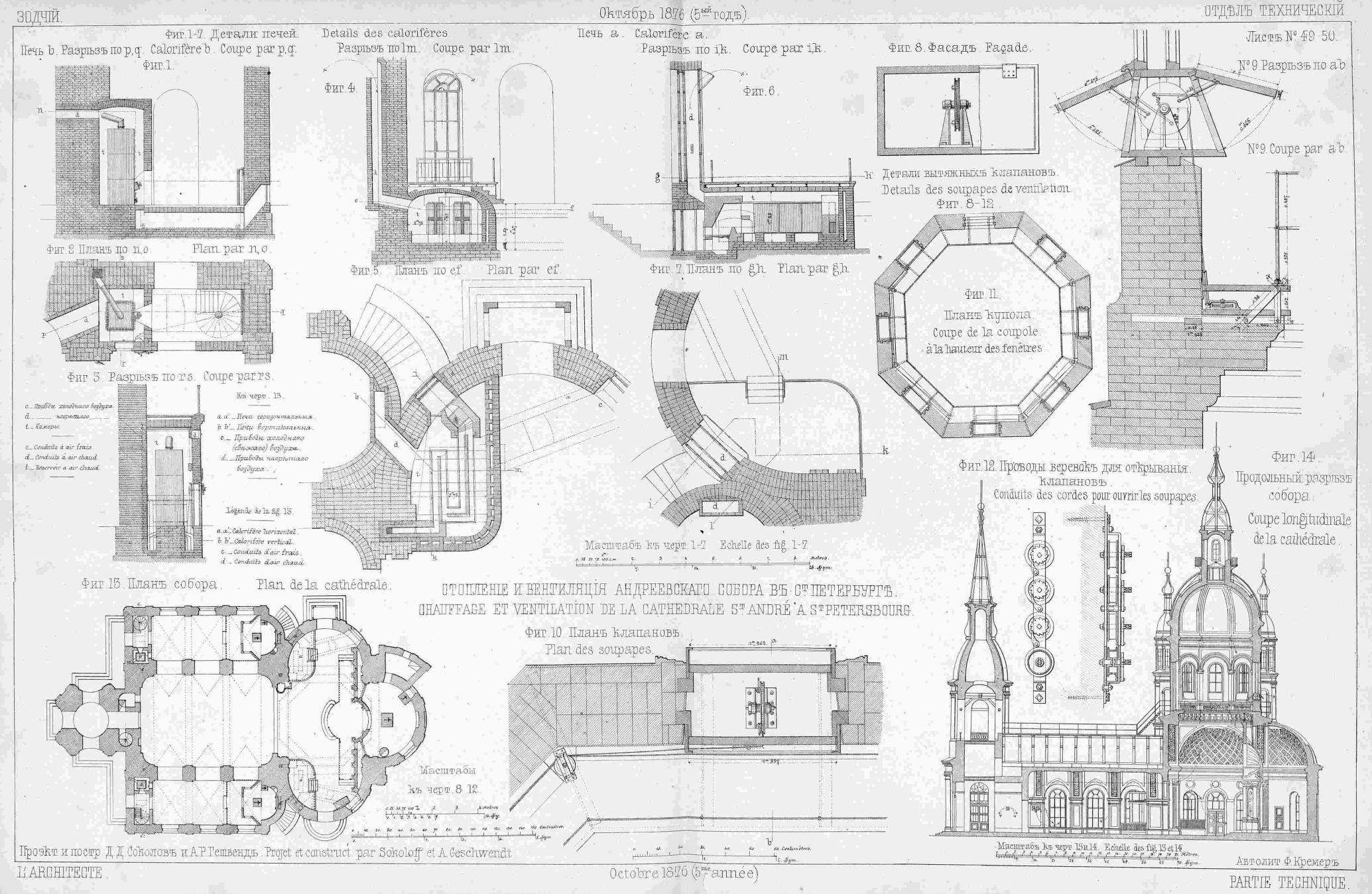 Соколов Д.Д. Отопление и вентиляция в Андреевском Соборе в Санкт-Петербурге. Зодчий, 1876, 10-12, листы 49-50